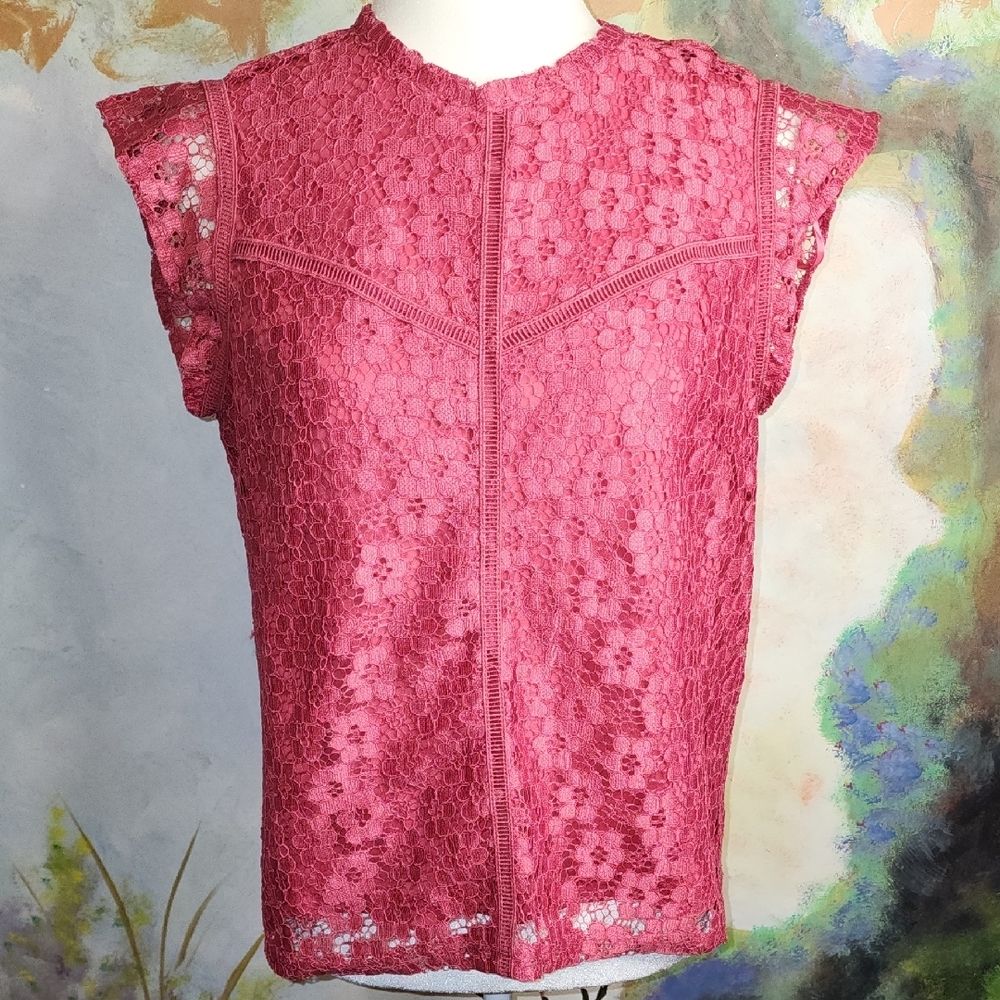 Nanette Lepore Pink Cap Sleeve Blouse with Mandarin Collar